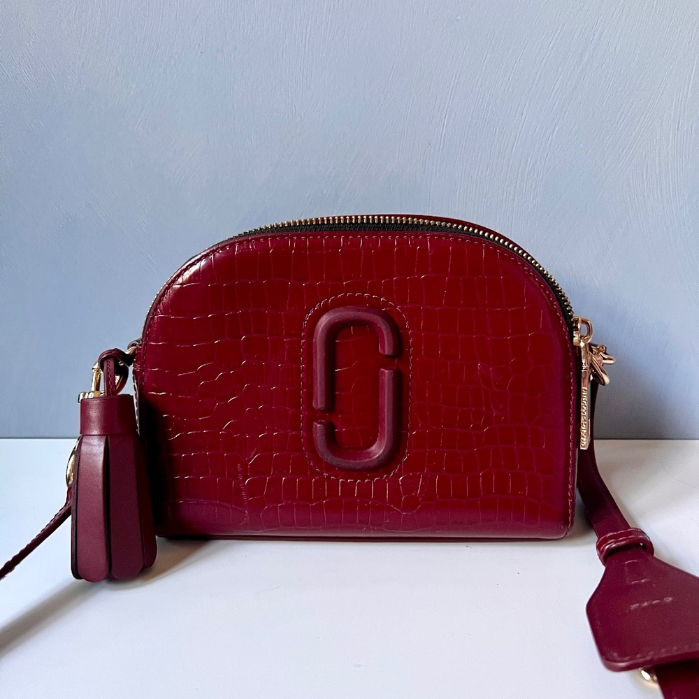 Marc Jacobs Snapshot Croc Embossed Leather Crossbody Bag Red Gold Hardware - Picture 1 of 12